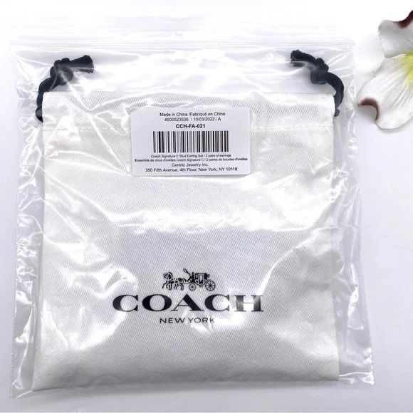 NWT Coach Signature C & Stone Stud Earrings Set - Picture 13 of 15